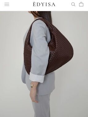 ÉDYISA Woven Leather Hobo Bag in Dark Brown coffee